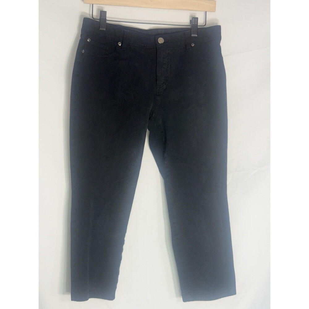 Wekends Chico's Women's Black Crop Pants Size 1 Stretch Snap Button Zip